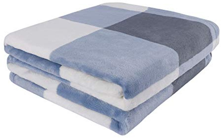 PiccoCasa Plaid Flannel Fleece Throw Blanket - Blue & White 150x200cm | Soft Flannel Fleece Throw Blanket for Sofa & Couch, Fluffy Bed Throw