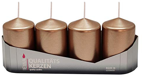 4er Tray Stumpenkerzen Bronze lackiert, Größe ca. 50 x 80 mm Adventskerzen Weihnachtskerzen Säulenkerzen