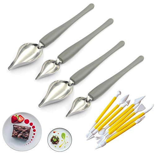 12 Pcs Culinary Precision Drawing Decorating Spoon Set, Cake Decorating Hand Tool, Stainless Steel Saucier Drizzle Spoons with Tapered Spout for Decorative Plates, Cake, Coffee