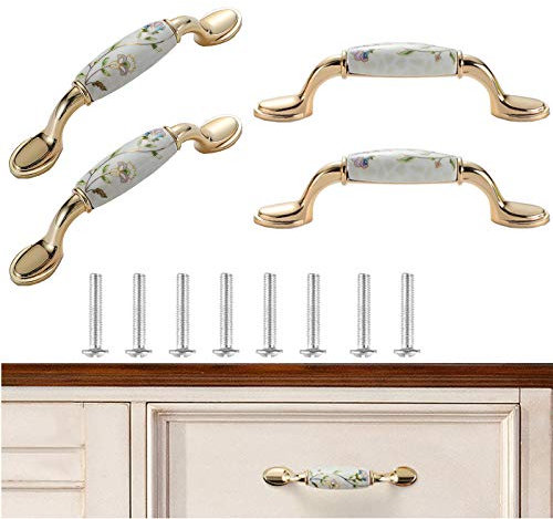 NO 4 Piezas Tiradores de para Gabinete, Tiradores de Puerta de Armario de Cerámica, Armario Pomos para Puertas, Cerámica y Aleación de Zinc, para Cocinas Oficina Cajones Gabinete Armario Empotrado