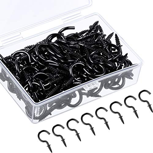 Ripeng 120 Stücke Schraubhaken Metall Becherhaken Schraube in Aufhänger Deckenhaken Schrank Becher Aufhänger Schraube in Haken zum Aufhängen von Teetassen Schlüssel (Schwarz, 3/4 Zoll)