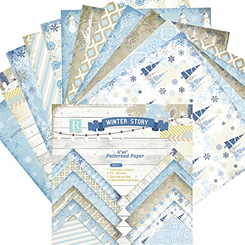 Oriental riverkit 24 Stück 6 Zoll Dekorpapier Scrapbooking Papier, Einseitig, 12 Muster, EIS- Und Schneemuster, für Karten Hintergrund Gemustertes Papier (C-6 Zoll-Wintergeschichte)