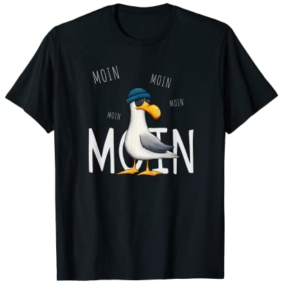 Skizzenmonster Maritime Möwe mit Sonnenbrille T-Shirt für Nordsee- und Ostsee-Fans, Herren, Schwarz, S, Kurzarm, Cartoon, Hipster, Strand- und Meereskultur