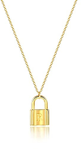 MOMOL Initial Lock Necklace for Women, 18K Gold Plated Stainless Steel Padlock Letter Necklace Personalized Name Neckalce for Girls, Metal, not known