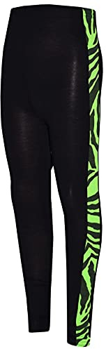 A2Z 4 Kids Girls Legging Zebra Print Panelled Trendy Party Fashoon Dance Stretchy Pants - Legging Zebra Panel Neon Green 5-6