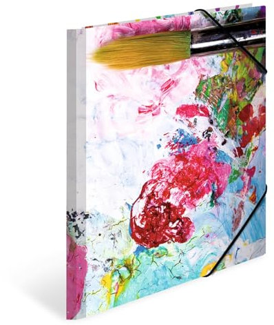 HERMA Sammelmappen A4 Farben Set, 3 Stück, Kinder Eckspanner-Mappen aus Pappe mit Kunst Motiv, Gummizug, Innenklappen und Innendruck für Jungen und Mädchen