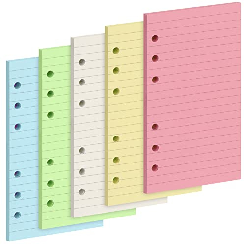 Skycase A6 Nachfüllblock liniert [150 Blätter/300 Seiten]-100g/m² Premium Papier für A6 Ringbuch,Filofax, Organizer-6-Loch perforiert - Ideal für Notizen, Tagebuch, Büro, Schule (5 Farben, liniert)