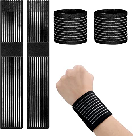 4 Pieces Wrist Band Elastic Wrist Wrap Breathable Wrist Strap Adjustable Hand Splint Compression Wrist Support for Carpal Tunnel Tennis Sports Workout Exercise Men Women (Black)