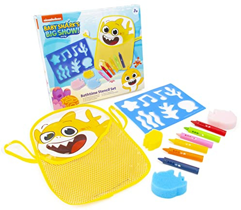 RMS International Nickelodeon Baby Sharks Big Show! Bath Time Stencil Set & Crayons Bathtime Fun Children Boys Girls 3+ Gift Toy (86-0024)