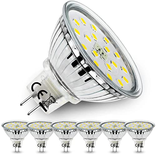 Allesgute Pack de 6 bombillas LED GU5.3 MR16, Blanco Frío 6000K, 5W, equiv. 45W Halógenas, 450lm, AC/DC 12V, Foco no regulable, Haz 120° Ancho