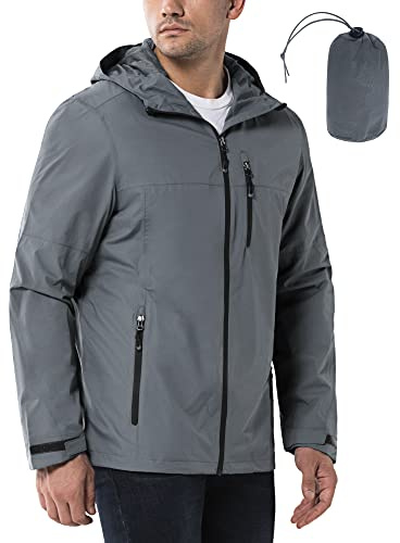 33,000ft Regenjacke Herren Wasserdicht Outdoorjacke Leichte Freizeitjacke Packbare Windjacke Fahrrad Regenmantel mit Kapuze hellgrau 2XL