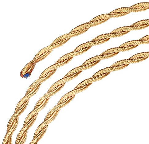 sourcing map Cable recubierto de tela trenzada de 2 núcleos 18AWG 3.0m/9.84ft, cable eléctrico de tela tejida vintage para lámpara colgante, proyecto de bricolaje, tono dorado claro