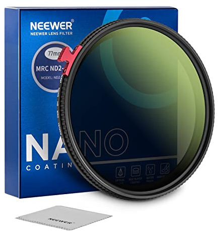 NEEWER 77mm Variable ND Filter ND2 ND400 mit Putter (0.3-2.7, 1-9 Stopps) Variabel Graufilter HD optisches Glas 30 lagiges Nano beschichtetes wasserabweisend Kratzfest