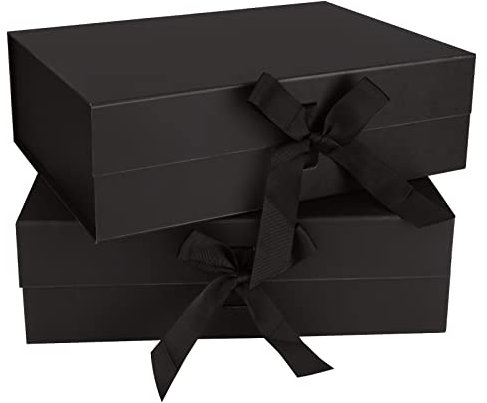SENENQU 2 Pack Black Magnetic Gift Box with Ribbon, 32 x 23 x 10cm Large Luxury Present Box, Folded Wedding Gift Boxes with Lid for Presents Packaging Birthday Anniversary Christmas Festivals