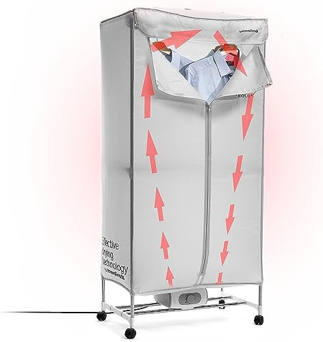 Sèche-Linge électrique Portable - Séchoir à Air Chaud - Penderie Chauffante Double Hauteur 15 Kg - Stérilisation Anti-bactérien - Minuterie - 1200W