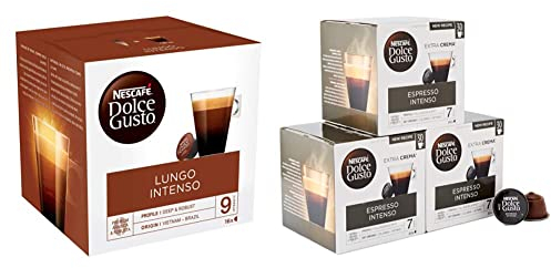 Nescafé Dolce Gusto Lungo Intenso - Café - 96 Capsules (Pack de 6 boîtes x 16) & Espresso Intenso - Café - 90 Capsules (Pack de 3 boîtes XL x 30)