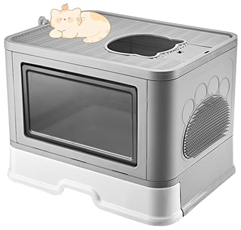 Bac à Litière pour Chat,Grande Maison de Toilette Chat Pliable avec Couvercle,Bac de Tiroir et Pelle à Litière,Portable,WC pour Chats avec Couvercle (48.5 * 36.5 * 38cm PP-Gris)
