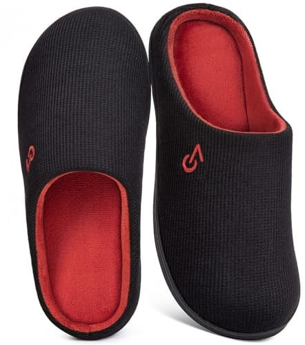 VeraCosy Men's Two-Tone Memory Foam Slippers Red,10-11 UK