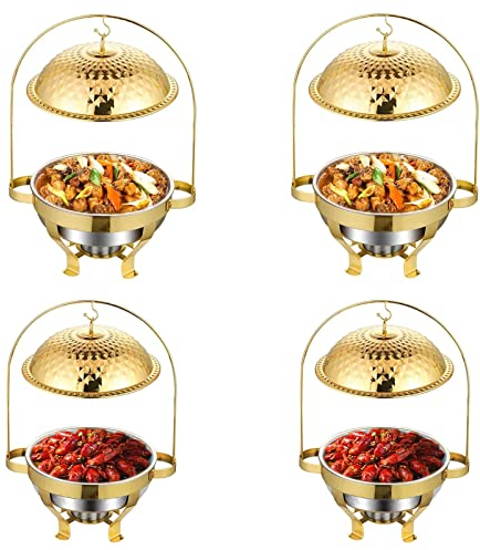 Chafing Dish aus goldenem Edelstahl mit Anschluss, Catering-Buffet-Wärmebehälter-Set, inklusive Lebensmittelpfanne, Wasserpfanne, Brennstoffhalter, für Party, Hochzeit, Restaurant