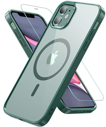 Kuaguozhe für iPhone 11 Hülle, Magnetisch Handyhülle iPhone 11 mit Panzer Schutz Glas, Kompatibel mit MagSafe, Rundumschutz Stoßfest Transparent Rückseite Schutzhülle für iPhone 11 6,1 Zoll (Grün)