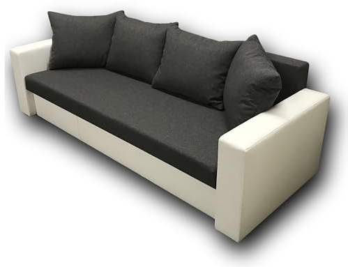 Generisch Möbel Nawstol - Ausziehbares Schlafsofa 190 x 130 cm - Couch für das Wohnzimmer mit Bettkasten - Schlafcouch Klara (Dunkelgrau + weißes Kunstleder)