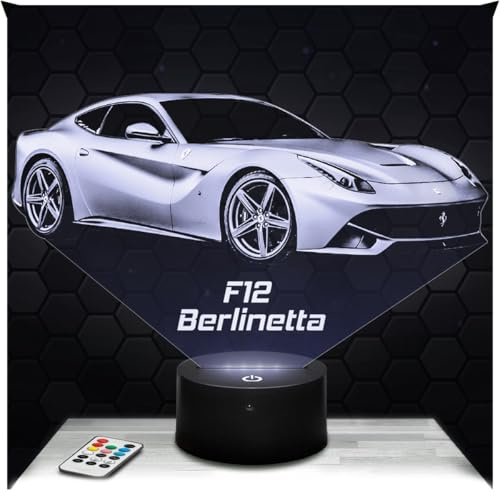 Lampephoto.fr - Lampe F12 Berlinetta F Tuning 3D Touch Nachtlicht Supercar | Made in France, Sockel wählbar, dimmbar, Batterie/USB, HD-Lasergravur, Geschenk für Männer mit einem Sportwagen