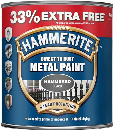 AMK® Hammerite Hammered Finish Direct To Rust Metal Paint Black 1 Litre Tin Exterior Anti Corrosion Quick Drying