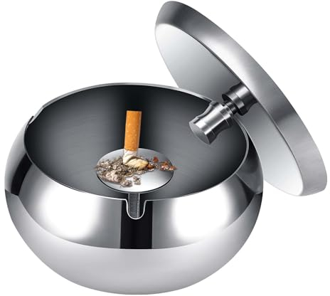 Collazoey Aschenbecher, Aschenbecher für den Außenbereich, Aschenbecher mit Deckel, winddicht,Odour-Proof, geeignet für zu Hause, Büro, Schreibtisch, Terrasse, Balkon im Freien(Silber)