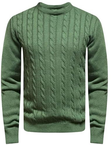 WJL WHISPERING JONES LONDON Mens Cable Knit Jumper Thick Weave Pullover Winter Fisherman Logo Knitted Sweater Long Sleeve Warm, Olive, L