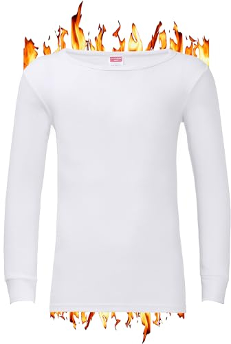 ZRWASKA® Mens Thermal Underwear Vests Long Sleeve Tops, Thermal T-Shirt Short Sleeve Warm Underlayer Winter Thermals Base Layer Clothing Men Vest Top White, Size Large