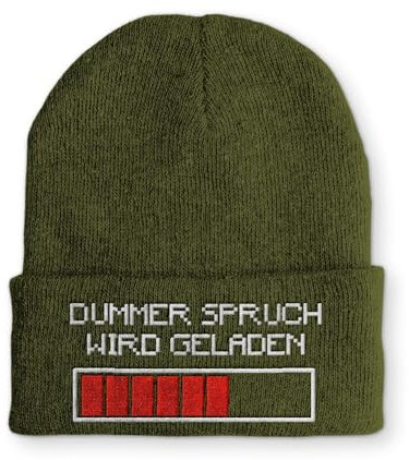 Strickmütze Dummer Spruch Wird geladen Mütze Wintermütze lustige Beanie mit Stick, Farbe: Olive