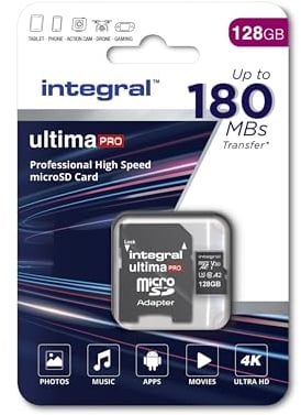 Integral 128GB Micro SD Card 4K Video Read Speed 180MB/s and Write Speed 150MB/s MicroSDXC A2 C10 U3 UHS-I 180-V30 Our Fastest Ever High Speed Micro SD Memory Card