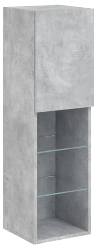 vidaXL Meuble TV avec Lumières LED, Armoire de Télévision Murale avec Rangement, Meuble Télé Suspendu Salon Salle de Séjour, Moderne, Gris Béton
