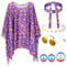 HICARER 6 Stück 70er Jahre Outfit Damen Hippie Kostüm Set inklusive Hippie Poncho Peace Halskette und Ohrringe Stirnband Sonnenbrillen 60er 70er Jahre Flower Power Karneval Kostüm