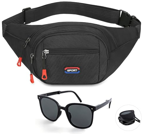 BSITSSS Bauchtasche Herrenund Damen wasserdichte Gürteltasche Bauchtasche Damen Herren Hüfttasche Bauchtasche Schwarz Gürteltasche Herren mit Reißverschluss Mehrfächer für Reise Wandern Sport