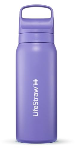 LifeStraw Go Series – Bouteille filtrante isotherme en acier inoxydable pour voyage et usage quotidien, 710 ml, violet chardon