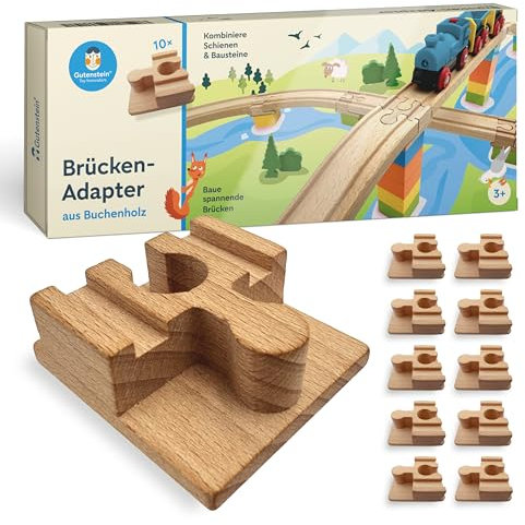 Gutenstein® BRIO-DUPLO-Adapter – Verbinde Holzschienen & DUPLO für kreative Holzeisenbahn-Brücken – Buchenholz, Premium Holzeisenbahn-Zubehör (10 STK)
