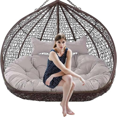 Outdoor Patio Waterproof Wicker Double Egg Chair Cushion - Hammock Swing Egg Chair with Stand Cushion and Headrest - 59in x 43in(No recliner included)