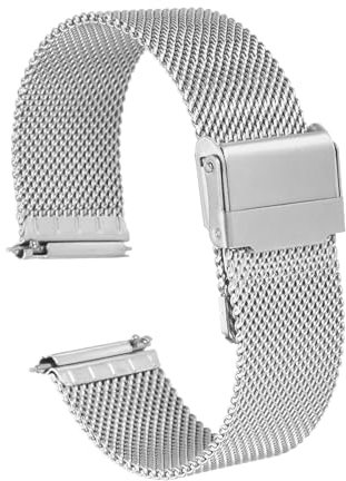 QUARKZMAN Uhrenarmband Mesh Edelstahl 20 mm Ersatz Metall Armband Edelstahlarmband mit Schnellverschluss Uhrenarmbänder Ersatzband Verstellbarer Gütelschnalle für Damen Herren, Silber
