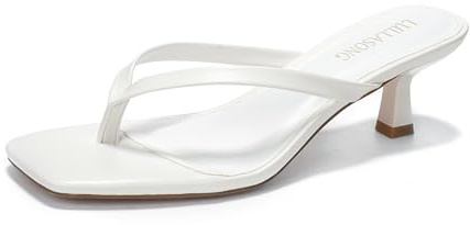 LULLASONG Women's White Kitten Heels Sandals Square Open Toe Flip Flop Heels 1.8-2 Inch Heeled Sandals for Women