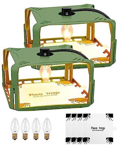 2PCS Trampa para Pulgas,2 Piezas Trampa antipulgas Material PP Respetuoso con el Medio Ambiente, Seguro e inofensivo para cucarachas con 4 Pegatinas, 2 Cables de Carga, para