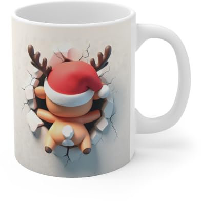 Mug de Noël avec Renne Chapeau de Noël – Cadeau Festif pour Enfants et Adultes