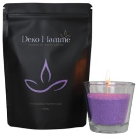 Deko Flamme Kerzensand mit Duft Lavendel – 400g Aromasand inkl. 20 Dochte – Kerzenwachs Granulat – DIY Pearled Candle – Wachsgranulat pflanzlich – Kerzen Sand für kreative Ideen