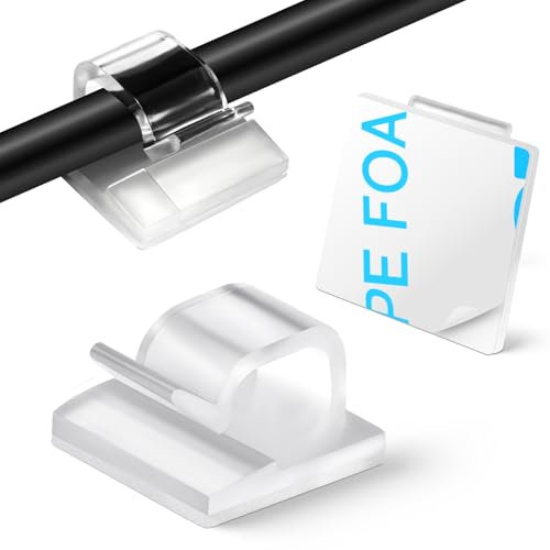 100 Stück Kabelhalter Selbstklebend, Kleine Kabelclips Schreibtisch Kabelklemmen Kabelmanagement, Kabelführung Kabel Halterung Draht Halter für Wand Kabelbefestigung Lichterketten Befestigung Outdoor