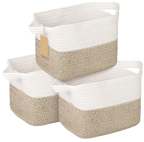 Aevcvok Lot de 3 Panier Rangement en Corde de Coton Tressée Panier Rangement Bébé, Panier Rangement Salle de Bain,Cuisine,Décoration Boite de Rangement pour Bébé,Enfant