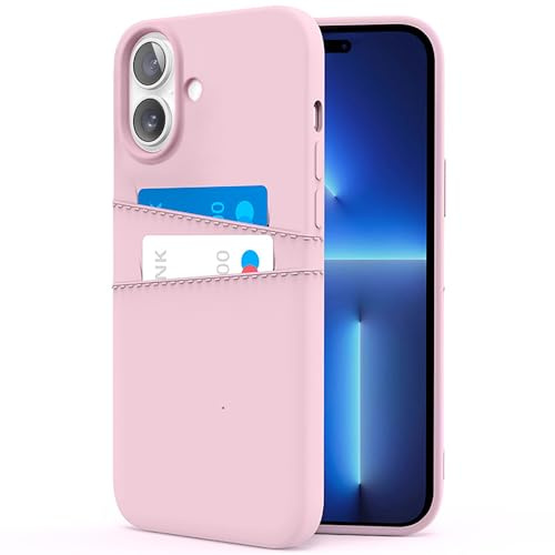 COBATREE Wallet Case for iPhone 16,Silicone Case with 2 Card Holder Slim Flexible TPU Shockproof Protective Phone Cover with 2 Card Slot Wallet Case for iPhone 16 6.1 inch-Pink