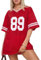 Damen Y2K Basketball-T-Shirt, kurzärmelig, V-Ausschnitt, Zahlendruck, übergroßes T-Shirt, lockeres Blokecore-Jersey, Shirt, ästhetische Streetwear, Rot F, L