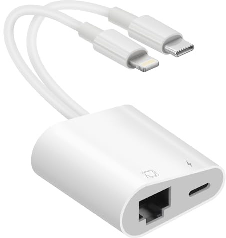Adaptador Lightning y USB C a Ethernet, adaptador de red LAN Ethernet RJ45 2 en 1 con puerto de carga compatible con iPhone/iPad/iPod/Samsung y más, soporta Plug and Play de 100 Mbps
