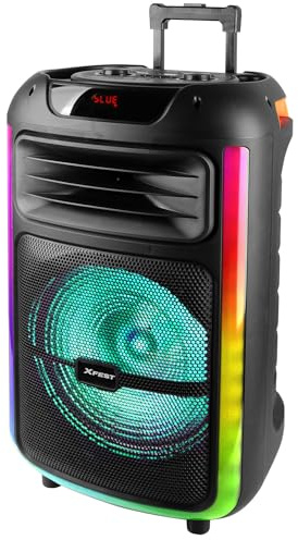 Trevi XFest XF 1400 KB Wireless Speaker 100 W, tragbarer Lautsprecher mit Mikrofon mit Kabel, Eingänge, USB, Micro SD, AUX-IN und Guitar, TWS-Funktion, integrierter wiederaufladbarer Akku