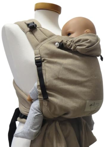 Storchenwiege Babytrage mit gepolsterten Trägern, für Babys ab Geburt, von 3,5kg bis 15 kg, Oeko Tex, 100% Baumwolle, deutsche Produktion (Sand)